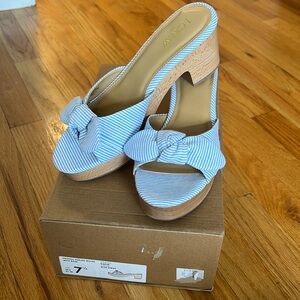 J Crew Printed Heeled Mules With Bow 7.5